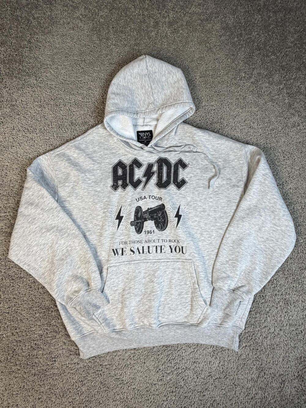 The Vinyl Icons Hoodie Mens M Gray Pullover Hooded Lined Graphic Fleece Pockets